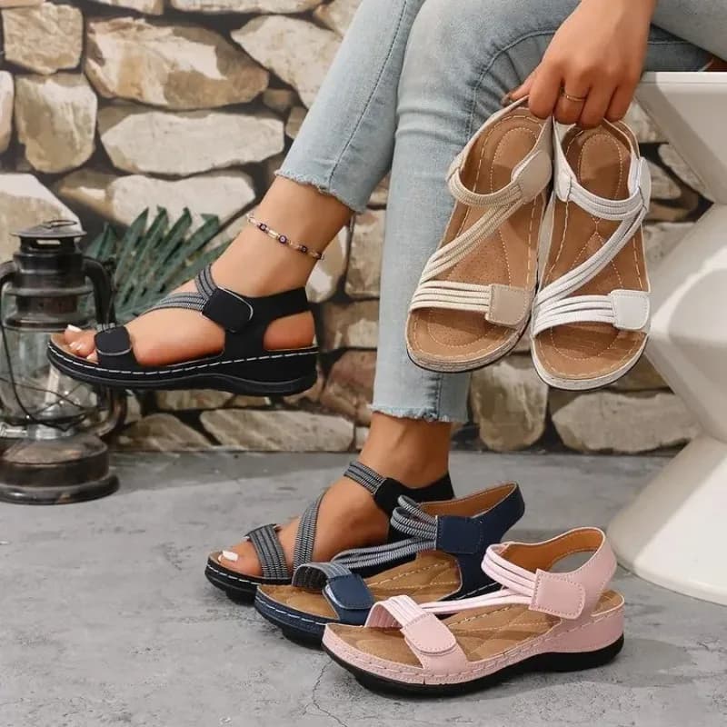 Women's Large Size Sporty Casual Sandals Summer 2025 New Magic Tape Thick Bottom Stitching Slip-On Sandals Rubber Upgraded