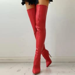 2026 High Heels Red Women Over The Knee Boots With Back Zip Pointed Toe Big Size 46 Stiletto Thigh High Boots Lady Shoes
