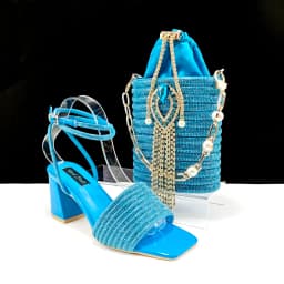 Stylish And Special Olive Bright Bag Match Women's Sandals Set With Big Diamond Tassels And Long And Short Double Chains