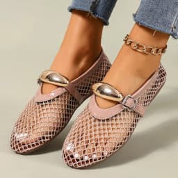 Mesh Black Ballet Shoes Female 2026 Summer New Flat Hollow Mesh Breathable Buckle Strap Single Shoes Fishnet Shoes Woman Sandals