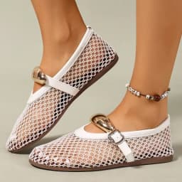 Mesh Black Ballet Shoes Female 2026 Summer New Flat Hollow Mesh Breathable Buckle Strap Single Shoes Fishnet Shoes Woman Sandals