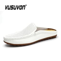 Italian Men Slippers Genuine Leather Loafers Moccasins Outdoor Non-slip Black Casual Slides Summer Spring Fashion Shoes 2020