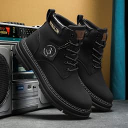 [Heavy-Duty Lace-Up Boots] 1-Pair High-Top Heavy-Duty Lace-Up Ankle Boots | All-Terrain PU/Fabric, Lugged PVC Sole | Al