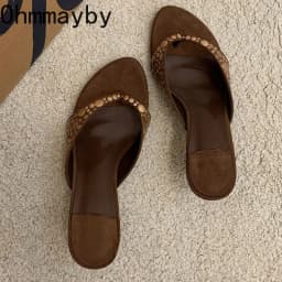 Designer Vintage Clip Toe Women Slippers Elegant Low Heels Slide Shoes Fashion Stripper Party Dress Summer Flip Flop Shoes