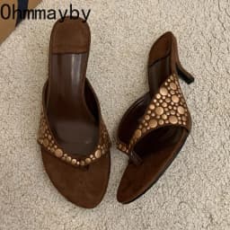 Designer Vintage Clip Toe Women Slippers Elegant Low Heels Slide Shoes Fashion Stripper Party Dress Summer Flip Flop Shoes