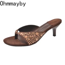 Designer Vintage Clip Toe Women Slippers Elegant Low Heels Slide Shoes Fashion Stripper Party Dress Summer Flip Flop Shoes