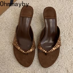 Designer Vintage Clip Toe Women Slippers Elegant Low Heels Slide Shoes Fashion Stripper Party Dress Summer Flip Flop Shoes