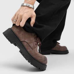 English-style Retro Platform High-top Derby Shoes for Men, Adding Height with American-style Workwear Leather Shoes