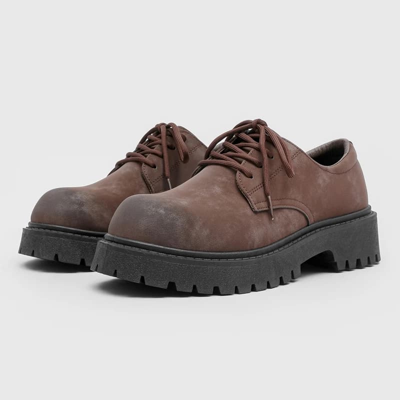 English-style Retro Platform High-top Derby Shoes for Men, Adding Height with American-style Workwear Leather Shoes