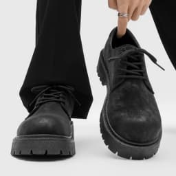 English-style Retro Platform High-top Derby Shoes for Men, Adding Height with American-style Workwear Leather Shoes