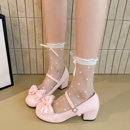 Plus Size Mary Jane Single Shoes Summer New Round Toe Open Toe Bow Slip Strap Anti-Slip Wear-Resistant Square Heel Shoes