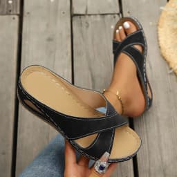 Women Wedge Slippers Vintage Anti-Slip Leather Slippers Premium Orthopedic Sandals Casual Platform Retro Shoes Flat Slides Women