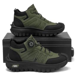 35-48 Large Size Fashionable Rotary Buckle High-Top Work Shoes for Men, Color-Blocking Retro Thick-Soled Non-Slip Outdoor Hiking Versatile Casual Sports Trekking Men's Boots