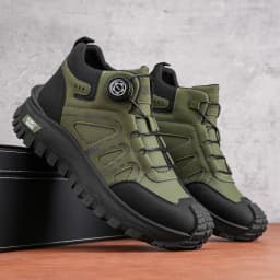 35-48 Large Size Fashionable Rotary Buckle High-Top Work Shoes for Men, Color-Blocking Retro Thick-Soled Non-Slip Outdoor Hiking Versatile Casual Sports Trekking Men's Boots