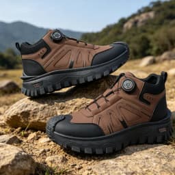 35-48 Large Size Fashionable Rotary Buckle High-Top Work Shoes for Men, Color-Blocking Retro Thick-Soled Non-Slip Outdoor Hiking Versatile Casual Sports Trekking Men's Boots