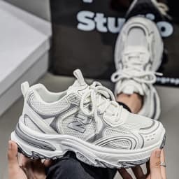 Men Gradient Silver Chunky Sneakers Mesh Breathable Platform Shoes Non Slip Thick Sole Casual Walking Footwear 2 Colors