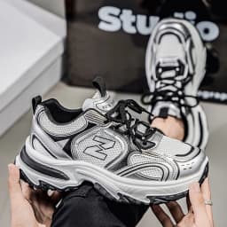 Men Gradient Silver Chunky Sneakers Mesh Breathable Platform Shoes Non Slip Thick Sole Casual Walking Footwear 2 Colors
