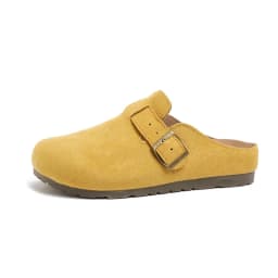 Women's Buckle Mule Slippers Faux Suede Closed Toe Clogs Korean Style Slip‑on Backless Loafers Retro Casual Outdoor Shoes
