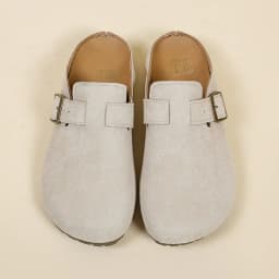 Women's Buckle Mule Slippers Faux Suede Closed Toe Clogs Korean Style Slip‑on Backless Loafers Retro Casual Outdoor Shoes