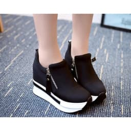 2024 Platform Sneakers Women Red Casual Comfortable Hidden Heel Shoe Black Canvas Shoes Wedge Heels Sneaker Tenis De Mujer