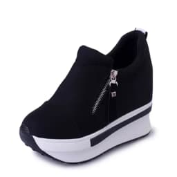 2024 Platform Sneakers Women Red Casual Comfortable Hidden Heel Shoe Black Canvas Shoes Wedge Heels Sneaker Tenis De Mujer
