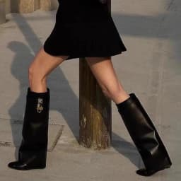 2025 Autumn New Sexy Women Punk High Motorcycle Boots Pointed Designer Straight Slim Banquet Dress Women's Over The Knee Boots