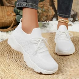 Women Breathable Flying Weave Sneakers Lightweight Soft Sole Elderly Mom Walking Shoes Summer Mesh Non Slip Casual Sports Shoes