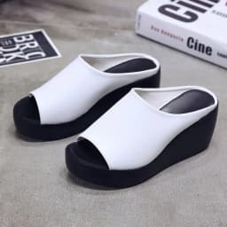 Fashion Women Elevated Wedge Slippers Peep Toe Platform Slip On Sandals Soft Leather Casual Summer Outdoor Mules