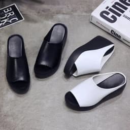 Fashion Women Elevated Wedge Slippers Peep Toe Platform Slip On Sandals Soft Leather Casual Summer Outdoor Mules