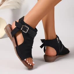 Black Pu Buckle Open Toe Fashion Comfortable Cool Wedge Heel Versatile Commuter Vacation Women's Sandals