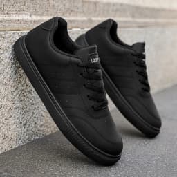 Men Classic Leather Skate Shoes Lace Up Flat Casual Sneakers Non Slip Daily Walking Footwear Black White 2 Colors