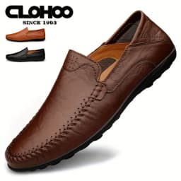 CLOHOO Men's Business Casual Shoes Leather Stitching Comfortable Breathable Rubber Bottom Second Layer Cowhide