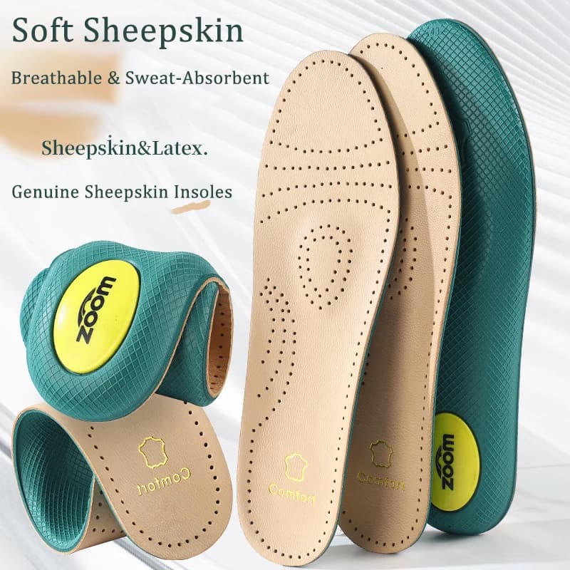 1pair Sheepskin Insoles Genuine Leather Odor-Free Sweat Absorption, High Rebound Cushion Inserts for Men Women Shock Absorption