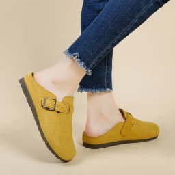 Women Retro Faux Suede Slip On Clogs Buckle Closed Toe Mules Korean Style Fashion Outdoor Flat Slippers Free Shipping Shoes