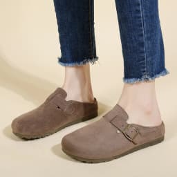 Women Retro Faux Suede Slip On Clogs Buckle Closed Toe Mules Korean Style Fashion Outdoor Flat Slippers Free Shipping Shoes