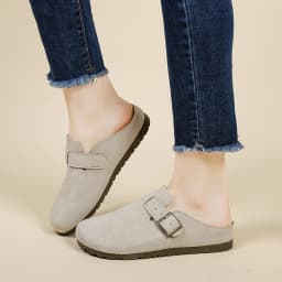 Women Retro Faux Suede Slip On Clogs Buckle Closed Toe Mules Korean Style Fashion Outdoor Flat Slippers Free Shipping Shoes