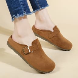 Women Retro Faux Suede Slip On Clogs Buckle Closed Toe Mules Korean Style Fashion Outdoor Flat Slippers Free Shipping Shoes