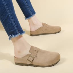 Women Retro Faux Suede Slip On Clogs Buckle Closed Toe Mules Korean Style Fashion Outdoor Flat Slippers Free Shipping Shoes