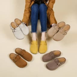 Women Retro Faux Suede Slip On Clogs Buckle Closed Toe Mules Korean Style Fashion Outdoor Flat Slippers Free Shipping Shoes