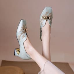 Retro Metal Buckle Square Toe New Chinese Embroidered Flower Block Heel Single Shoes Women's National Style Soft Sole Shoes