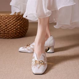 Retro Metal Buckle Square Toe New Chinese Embroidered Flower Block Heel Single Shoes Women's National Style Soft Sole Shoes
