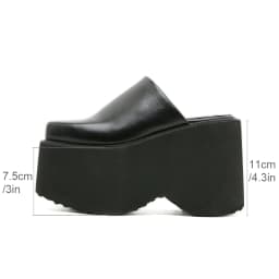 Gdgydh Fashion Square Toe Platform Mules Black PU Slip-On Loafers Thick Heels Comfortable Summer Footwear for Women Slippers