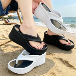 Women's Clip Toe Wedge Flip Flops 2024 Summer Chunky Platform Beach Sandals Woman Thick Sole High Heeled Eva Slippers Slides