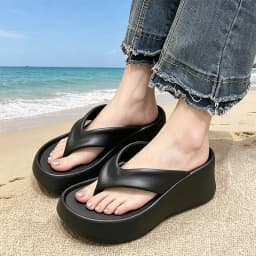 Women's Clip Toe Wedge Flip Flops 2024 Summer Chunky Platform Beach Sandals Woman Thick Sole High Heeled Eva Slippers Slides