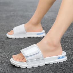 Unisex White Camo Velcro Slide Sandals Air Cushion Thick Lug Sole Adjustable Strap Non Slip Outdoor Beach Casual Slippers