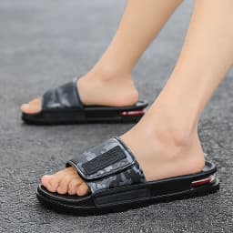 Unisex White Camo Velcro Slide Sandals Air Cushion Thick Lug Sole Adjustable Strap Non Slip Outdoor Beach Casual Slippers