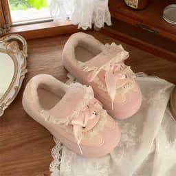 Women Winter Fleece Lined Casual Sneakers Sweet Bow Design Warm Anti Slip Shoes