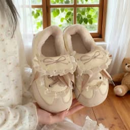Women Winter Fleece Lined Casual Sneakers Sweet Bow Design Warm Anti Slip Shoes