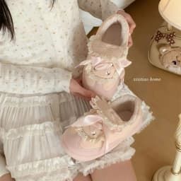 Women Winter Fleece Lined Casual Sneakers Sweet Bow Design Warm Anti Slip Shoes