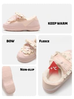 Women Winter Fleece Lined Casual Sneakers Sweet Bow Design Warm Anti Slip Shoes